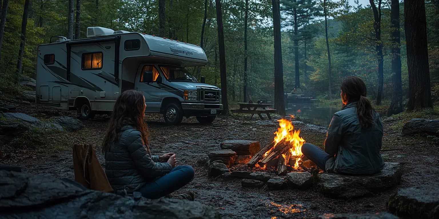 Camping couple in forest